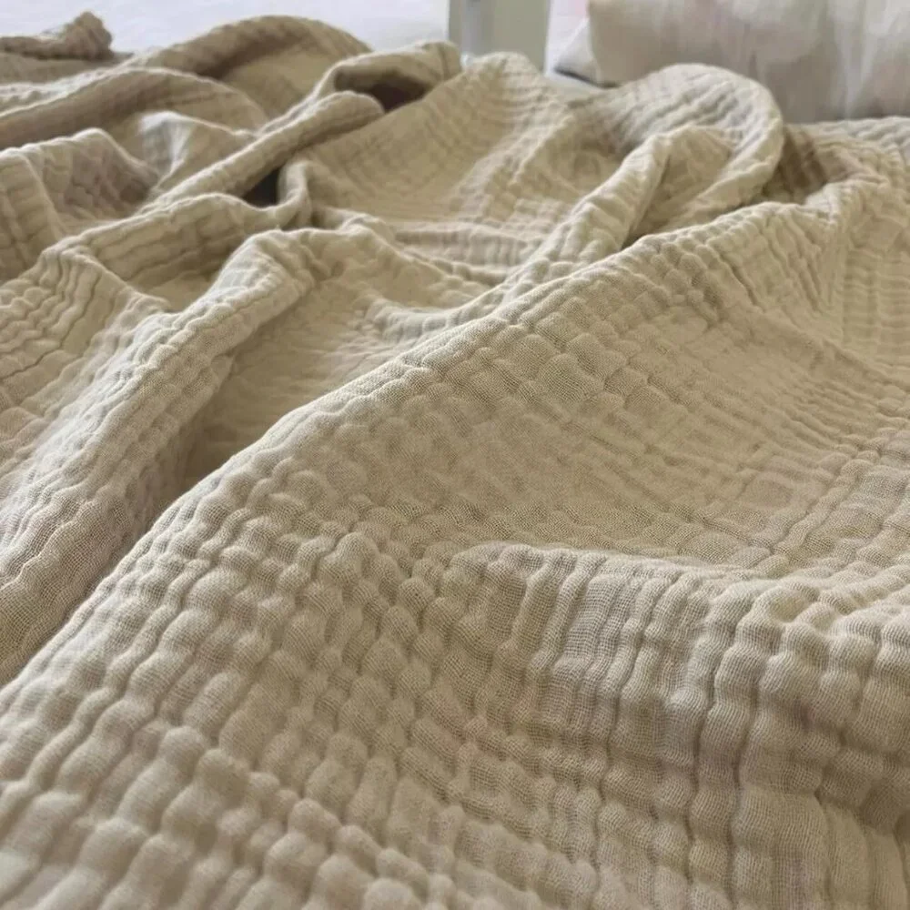 NEW West Elm Boho Beige Tassel Waffle Knit Muslin Gauze Throw Blanket 55